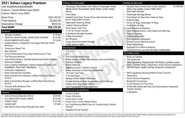 
								2021 Subaru Legacy Premium full									