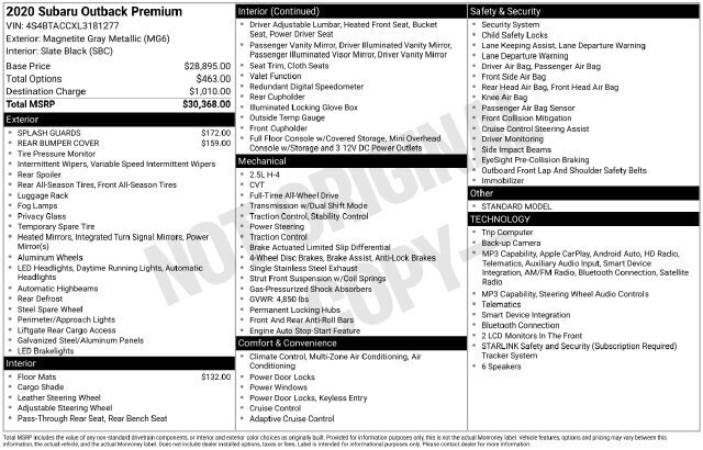 
								2020 Subaru Outback Premium full									