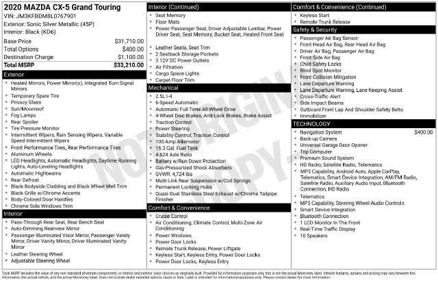
								2020 Mazda CX-5 Grand Touring full									