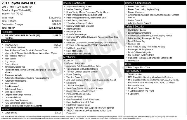 
								2017 Toyota RAV4 XLE full									
